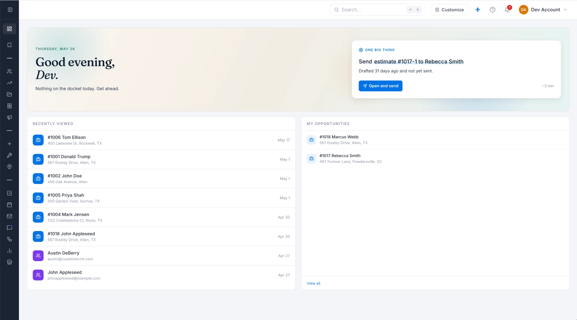 Coastline CRM — Dashboard
