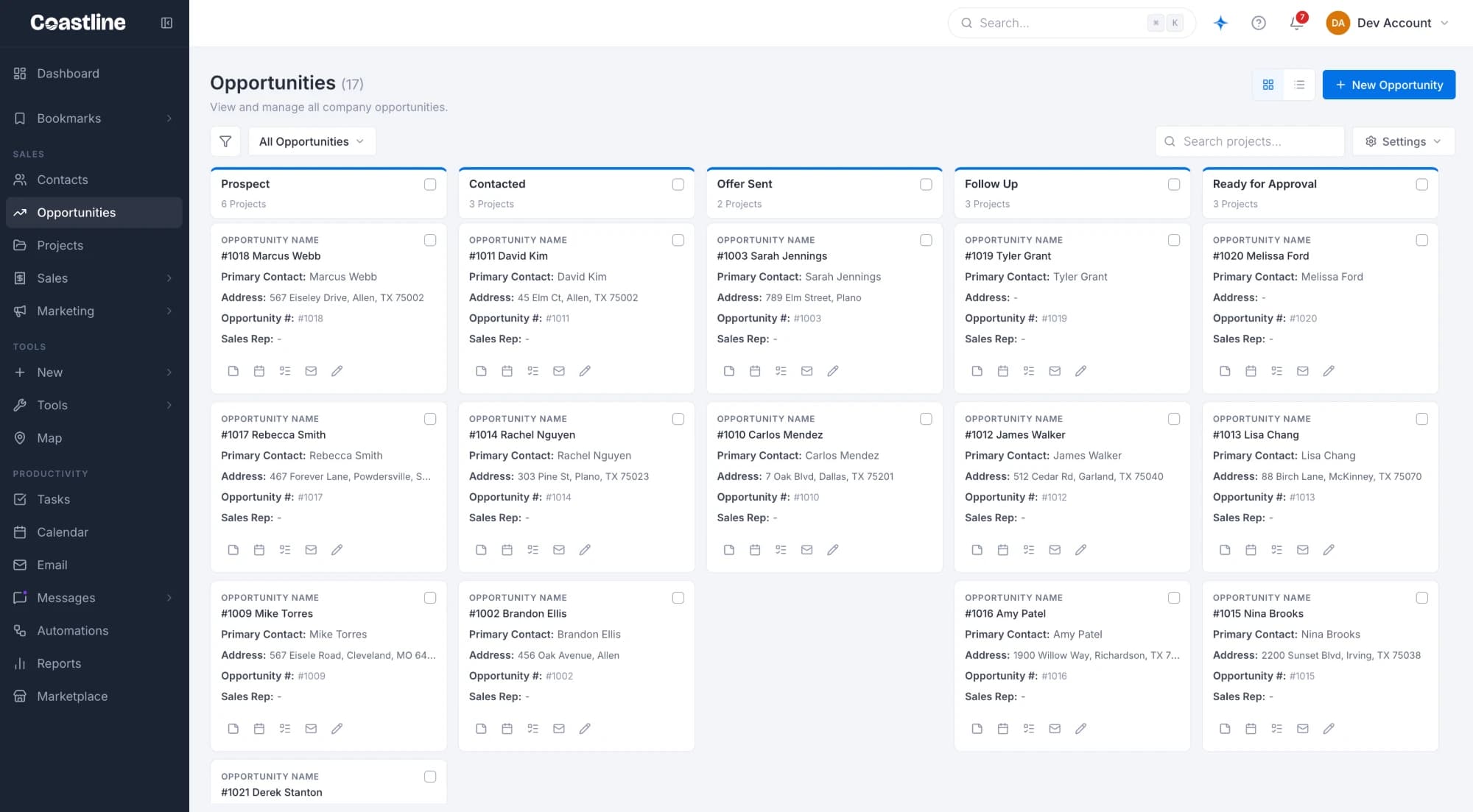 Coastline CRM — Opportunities pipeline